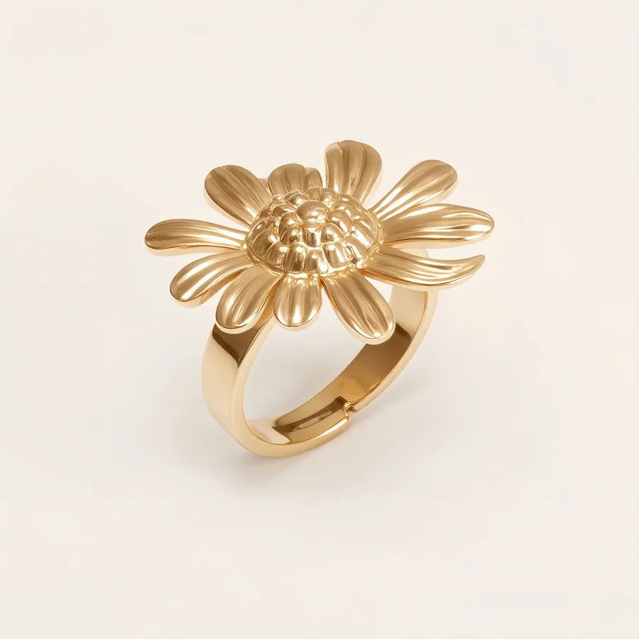 Vintage Sunflower Stainless Steel Open Ring