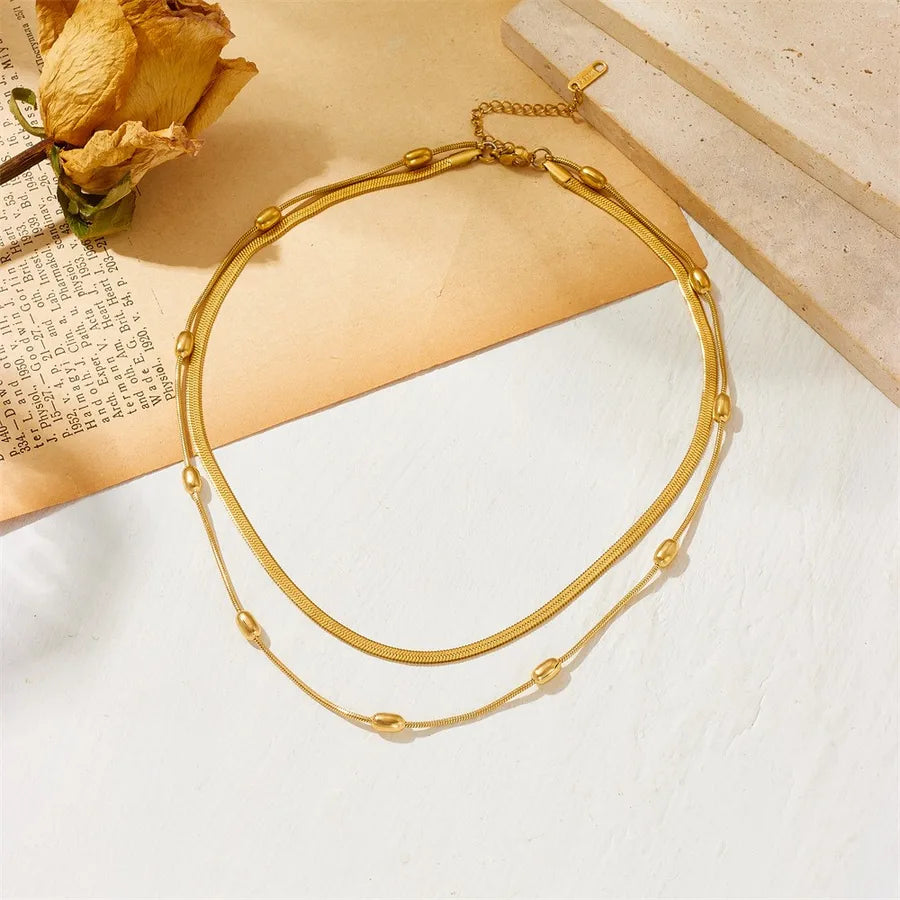 Double Layer Gold Stainless Steel Pearl Necklace