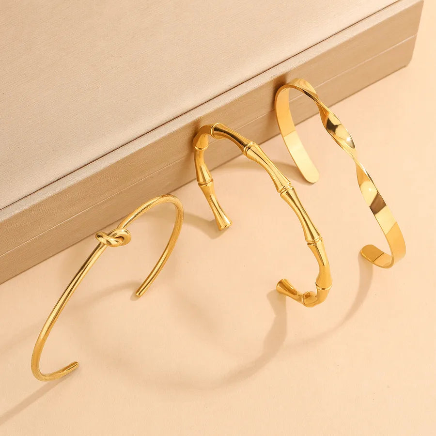 18K Gold Bamboo Knot Stainless Steel Bangle