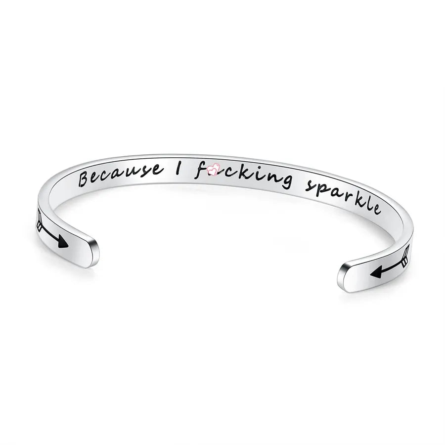 Retro Heart Stainless Steel Bangle 11-Because I Fucking Sparkle