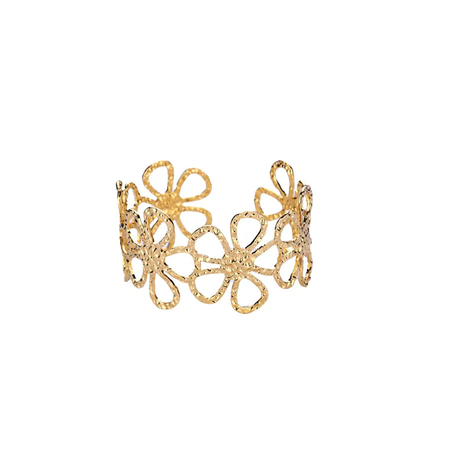 Gold Stainless Steel Flower Cuff Bracelet 5