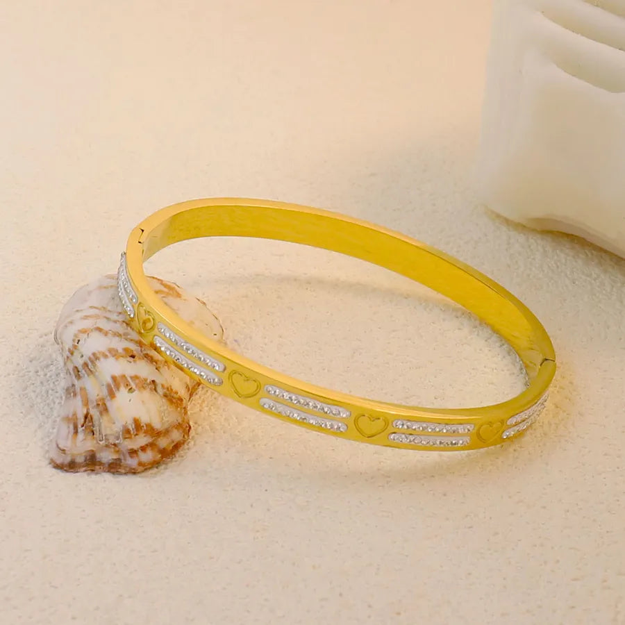 18K Gold Plated Zircon Hollow Stainless Steel Bracelet Average Size Gold Style 4