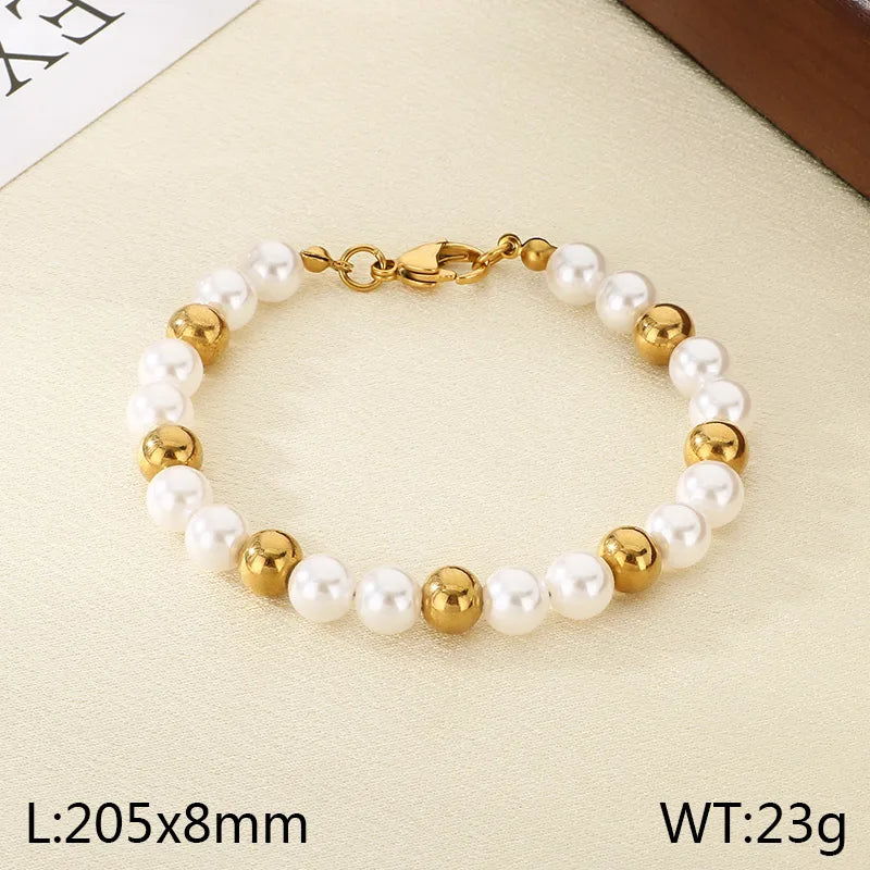 Gold Beaded Stainless Steel Bracelet for Women Type F Gold KB207005-Z