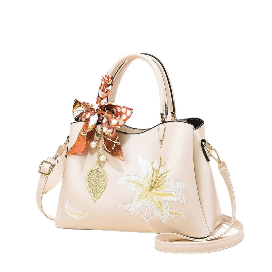 Embroidered Floral Shoulder Tote for Women