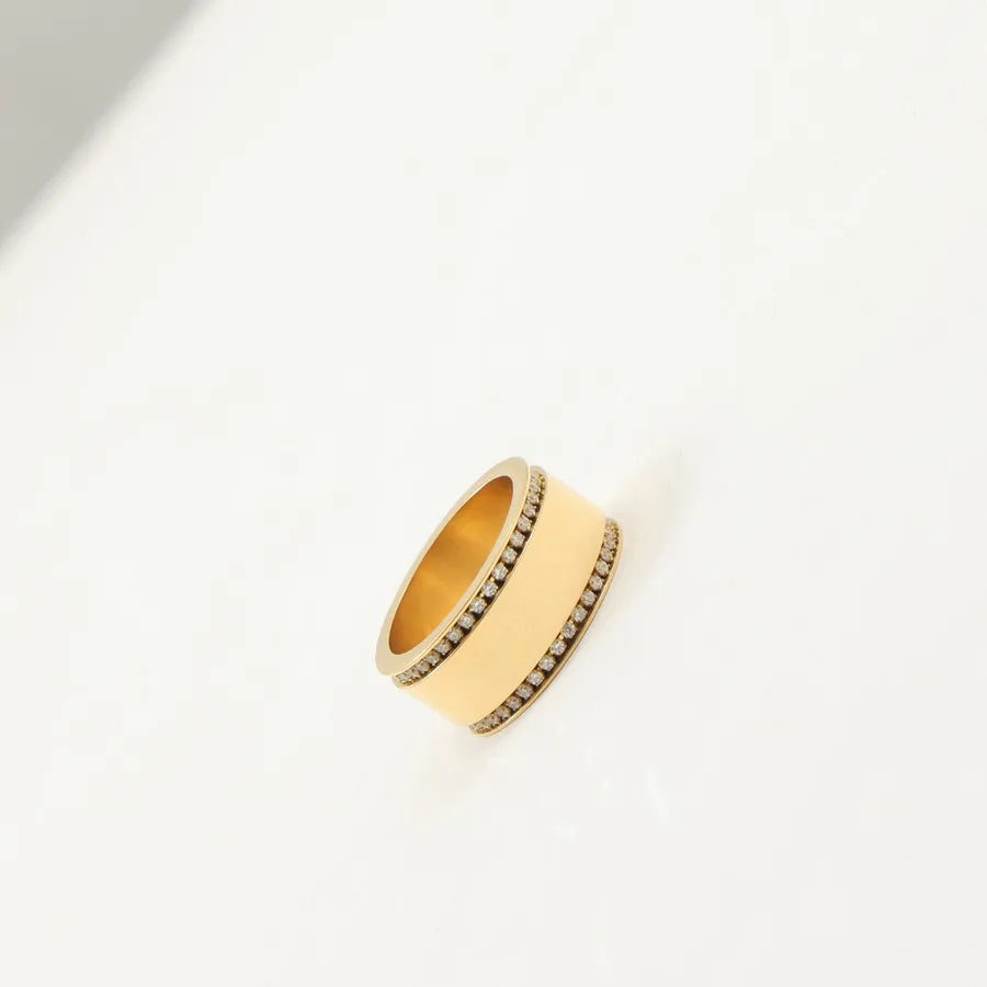 18K Gold Plated Geometric Titanium Steel Ring Gold No. 8 A1961