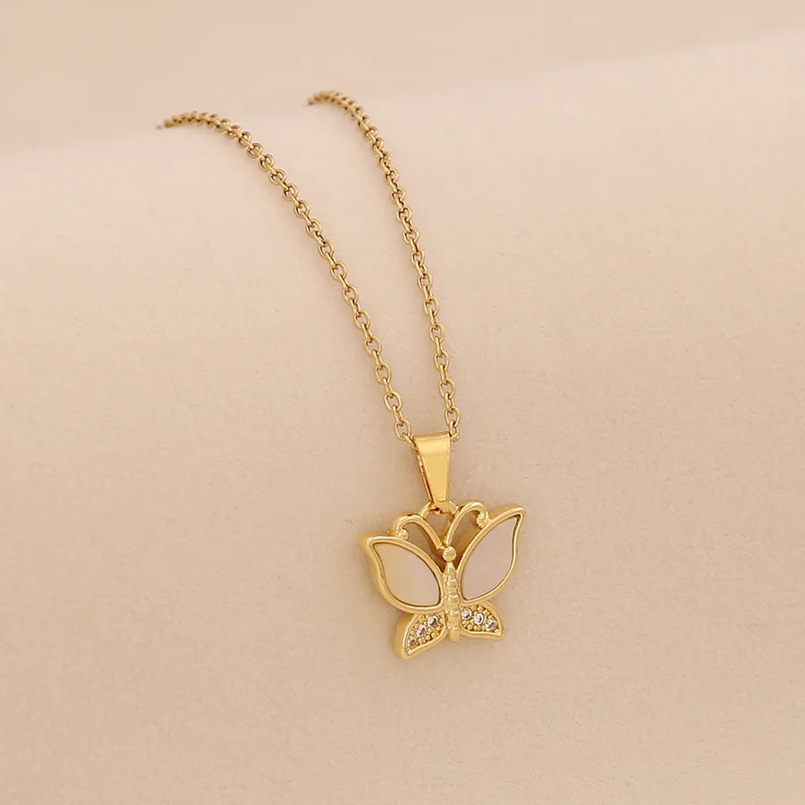 18K Gold Plated Cross & Butterfly Pendant Necklace