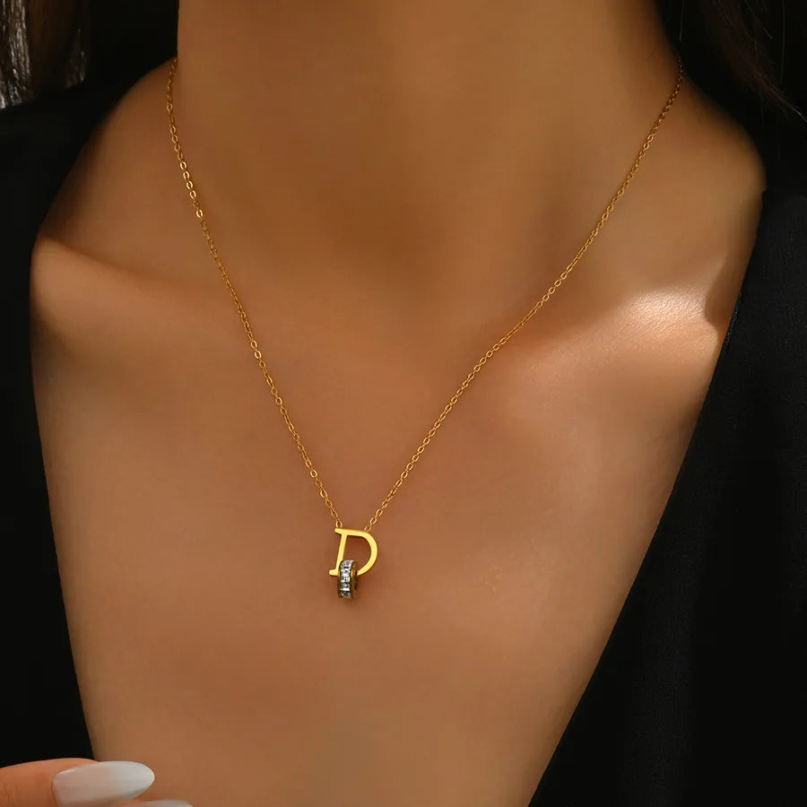 Gold Letter D Necklace with Zircon – Stainless Steel