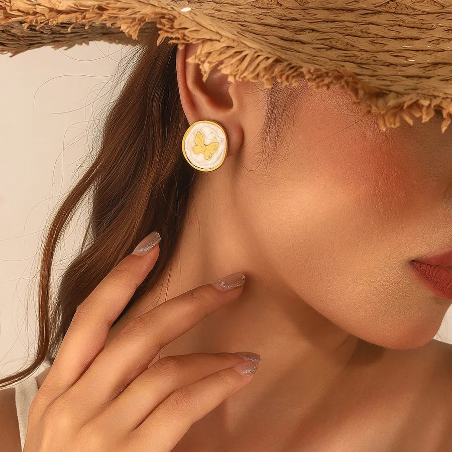 Gold Leaf Drop Earrings – Titanium Steel & Acrylic