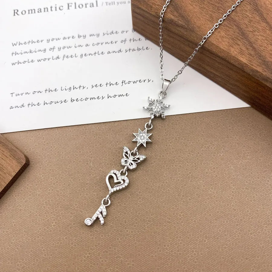 Gold Plated Sun Moon Star Pendant Necklace XL5128 Snowflake Butterfly Tassel Necklace Silver