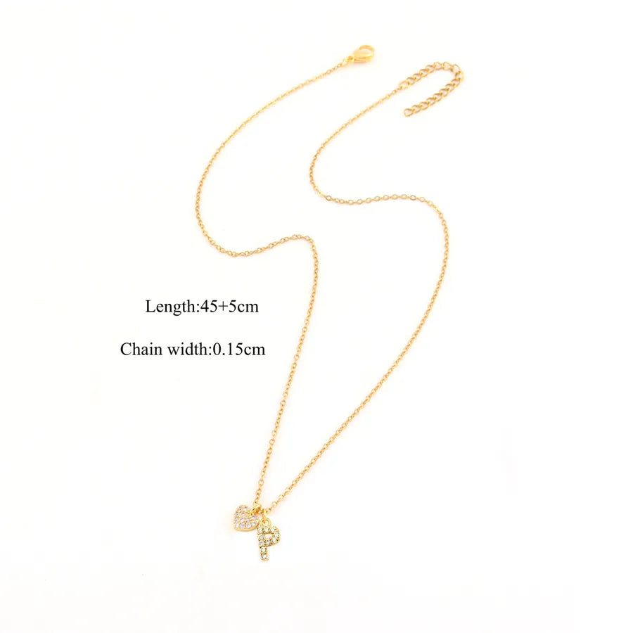 18K Gold Plated Heart Letter Pendant Necklace Gold p