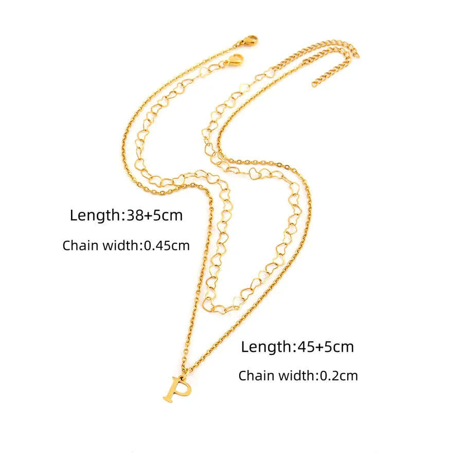 18K Gold Plated Heart Letter Pendant Necklace Gold p