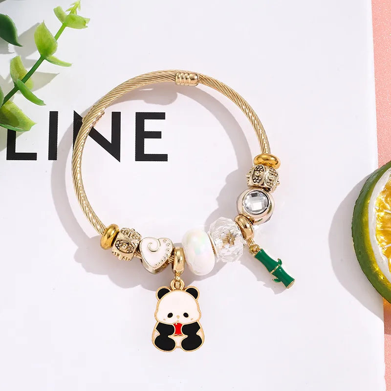 Cute Panda Charm Stainless Steel Bracelet #5