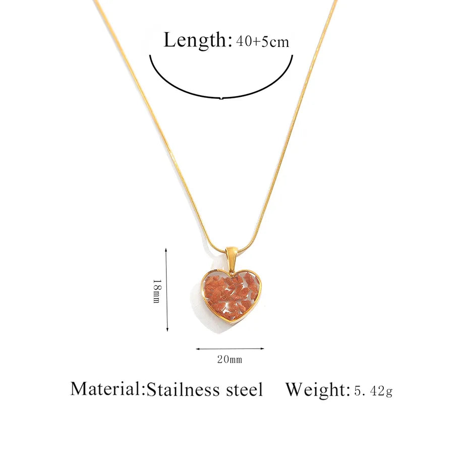 Women's Geometric Stainless Steel Necklace Set Orange Red Peach Heart Necklace