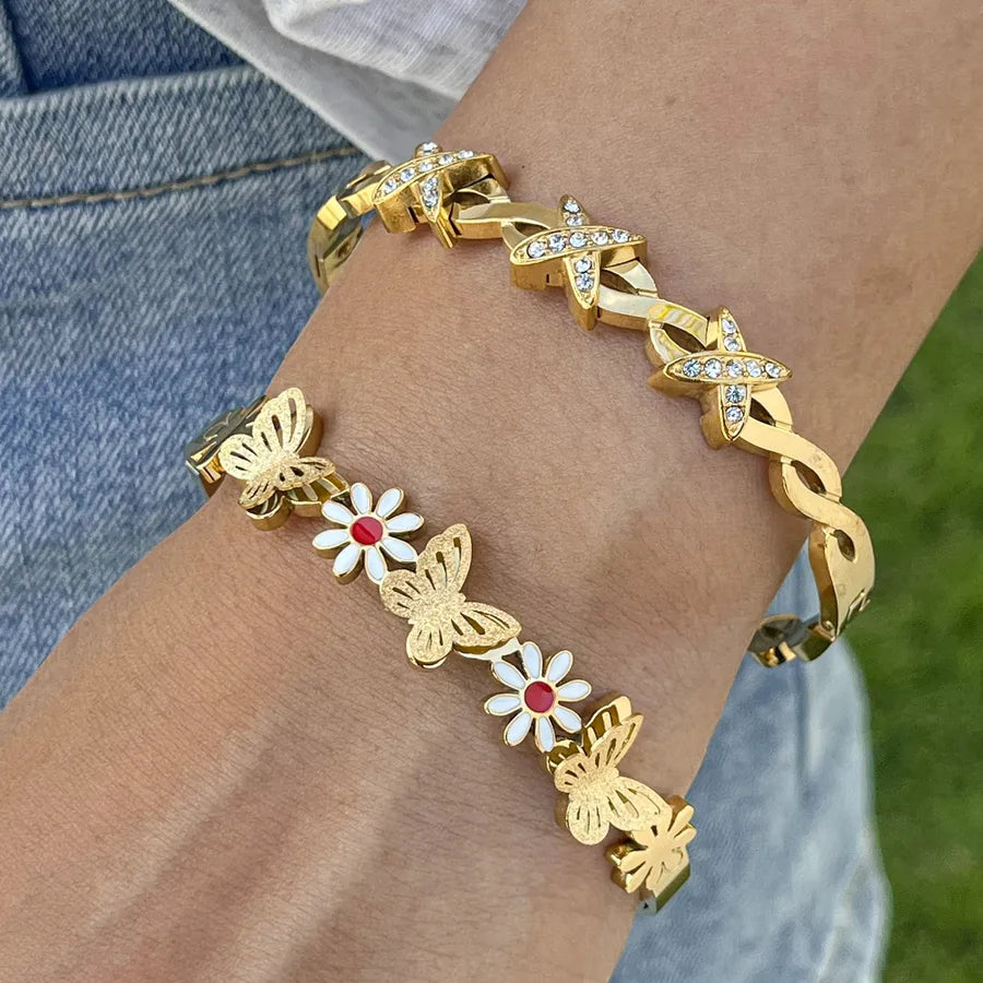 18K Gold Plated Butterfly & Flower Bracelet