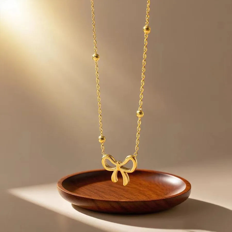 Gold Heart Shell Pendant Necklace X01045-Bowknot-Necklace- Gold