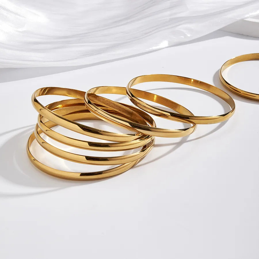 18K Gold PVD Geometric Stainless Steel Bangle Set