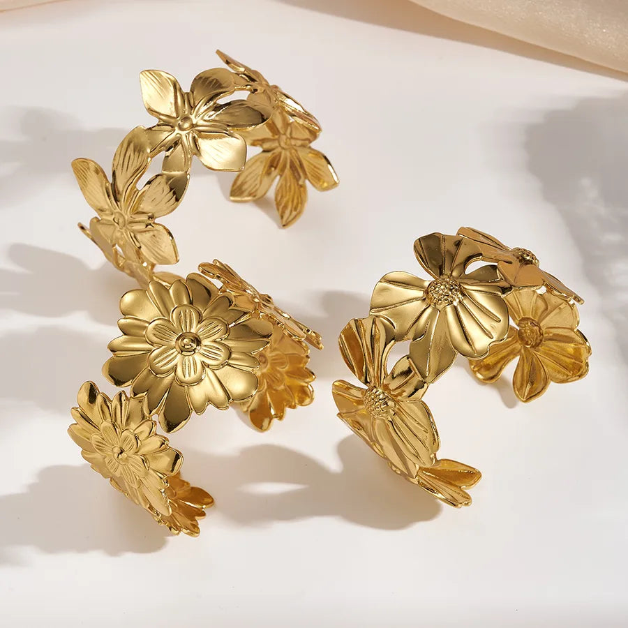 18K Gold Flower Bangle – Stainless Steel