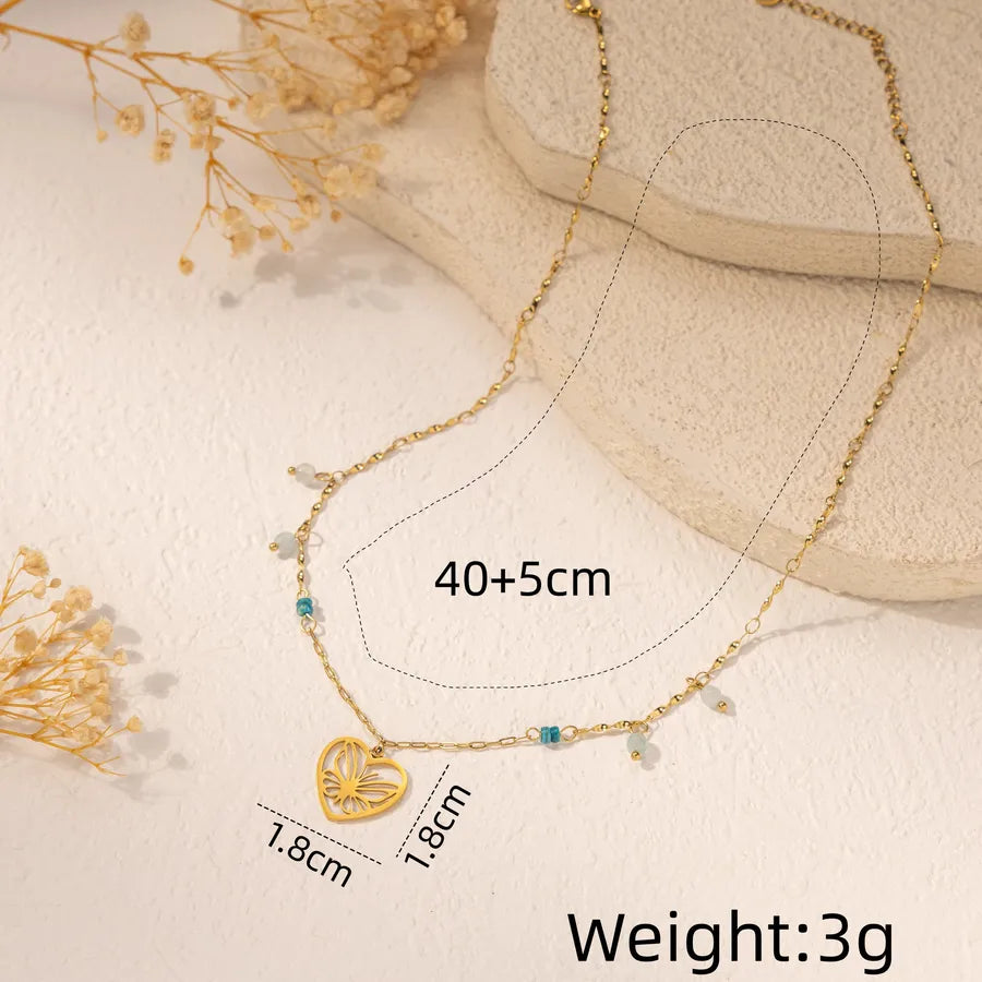 18K Gold Heart & Butterfly Stainless Steel Necklace