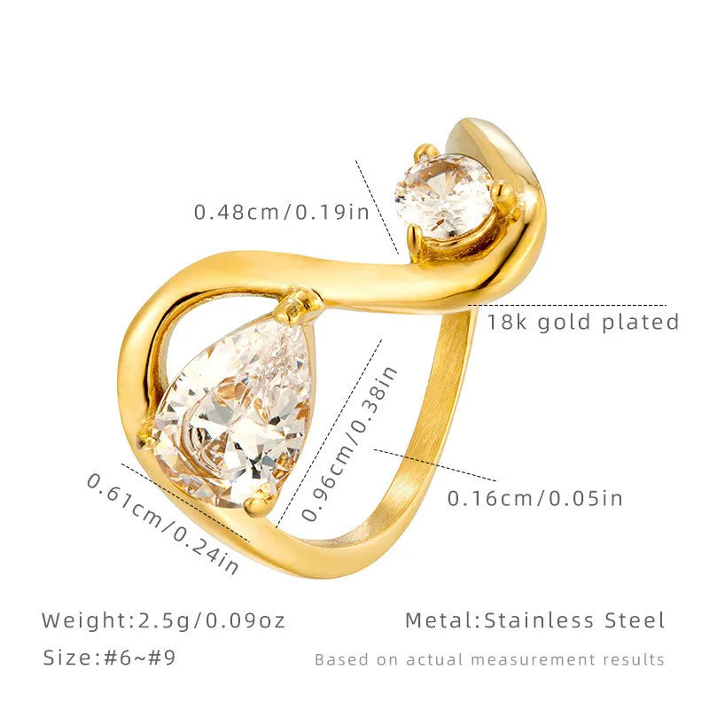 Gold Waterdrop Zircon Double Band Ring Golden No. 6