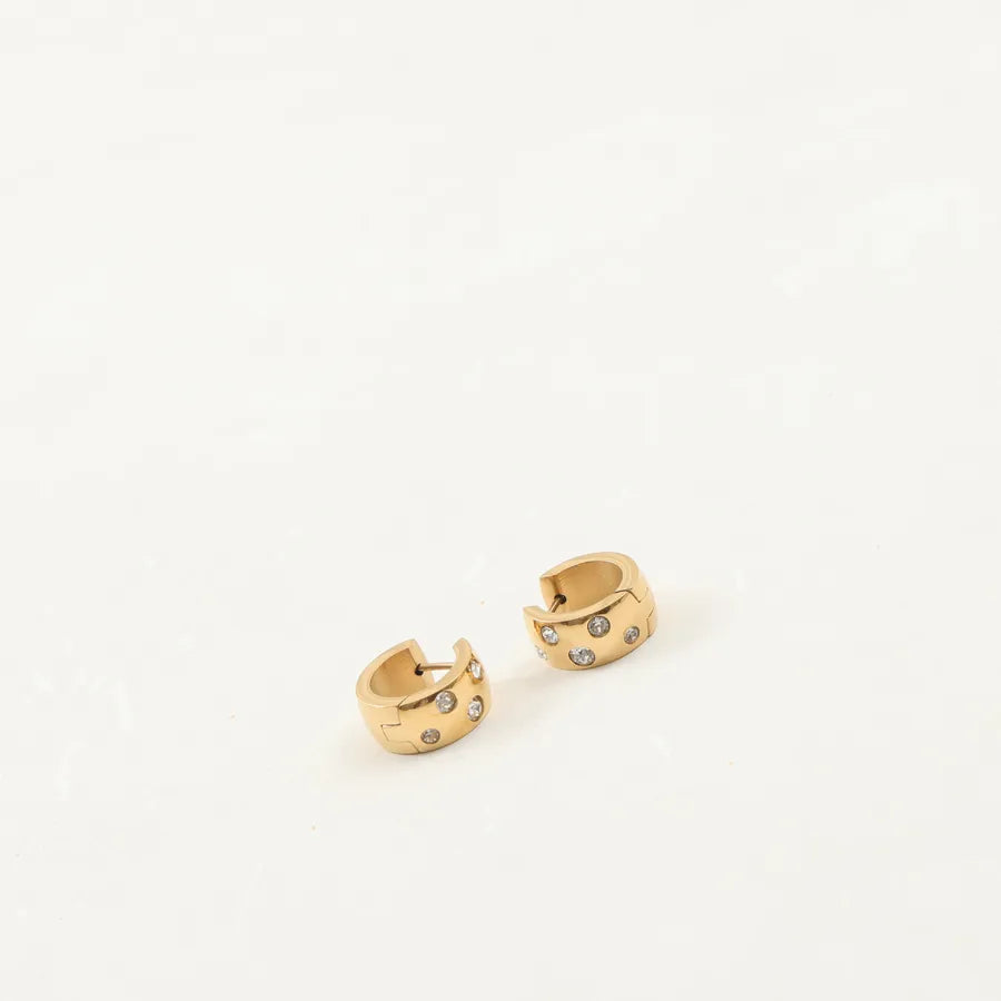 18K Gold Zircon Round Titanium Steel Earrings