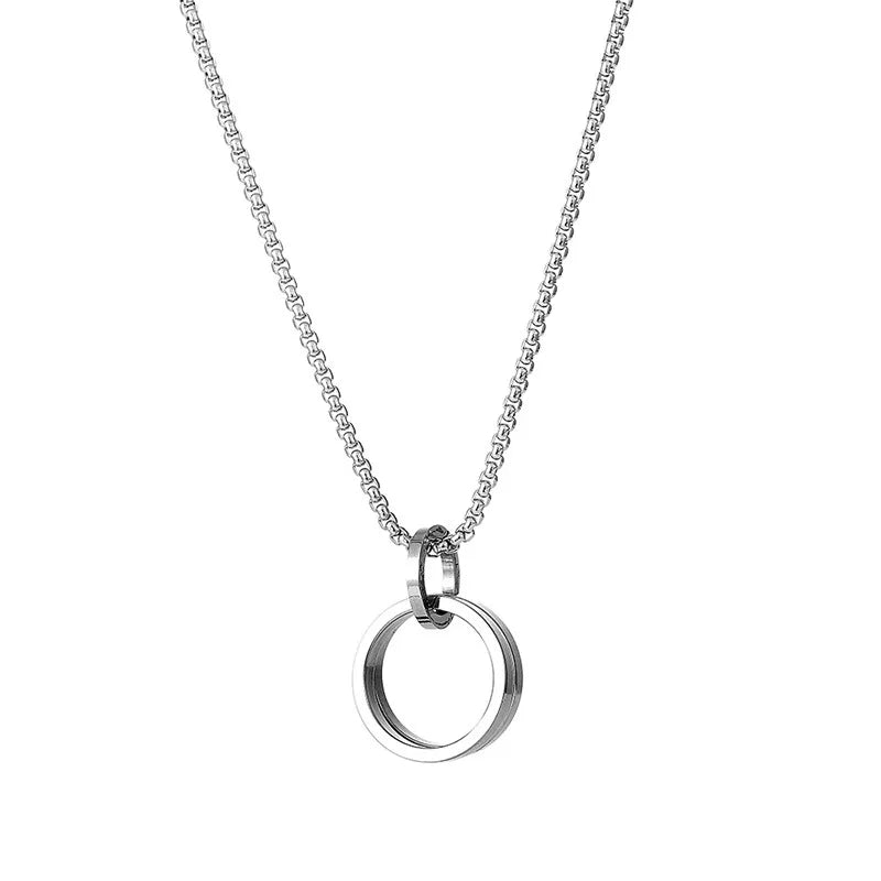 Double Ring Titanium Steel Pendant Necklace Titanium Steel Double Ring Pendant Necklace