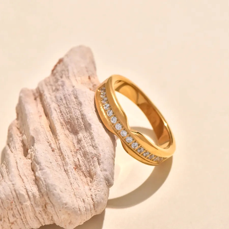 Gold-Plated Geometric Couple Ring with Zircon