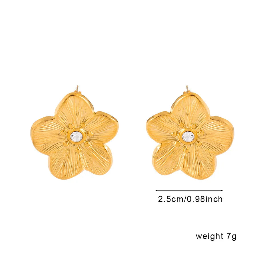 Titanium Steel Flower Stud Earrings for Women ER167–G