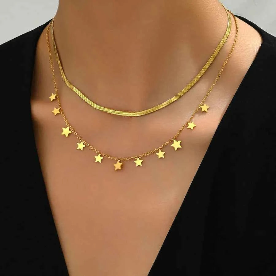 18K Gold Plated Double Layer Star Necklace