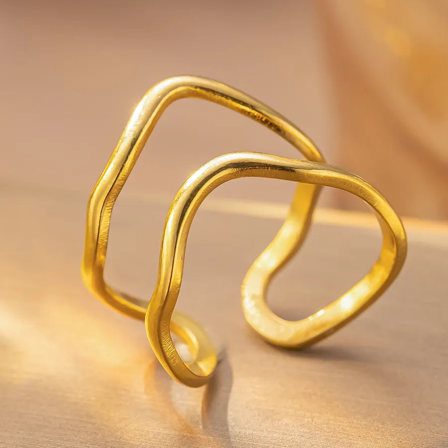 Geometric Titanium Steel Star Ring for Women K157 Gold Ring Adjustable