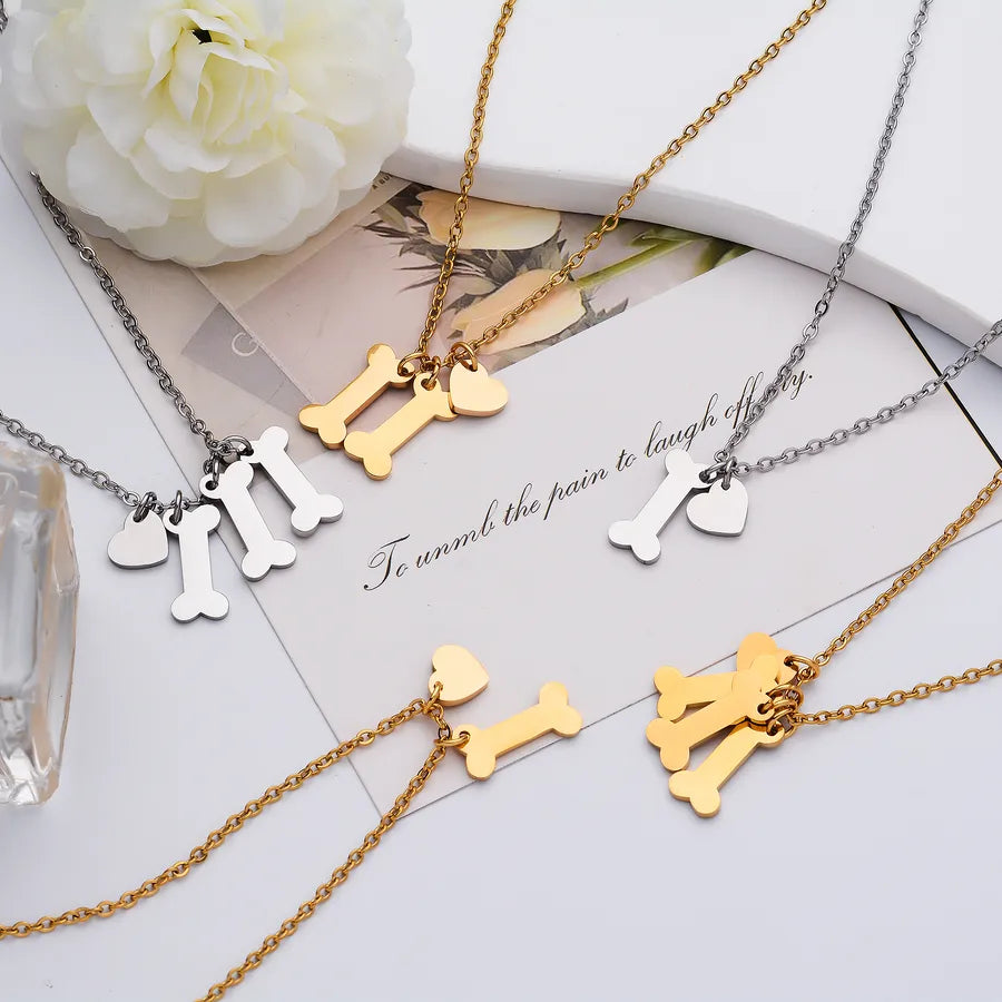 Gold Plated Heart & Bone Pet Name Necklace