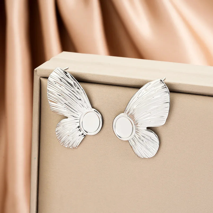 Irregular 18K Gold Plated Stainless Steel Earrings E1402-B (a Pair of Silver Ear Studs)