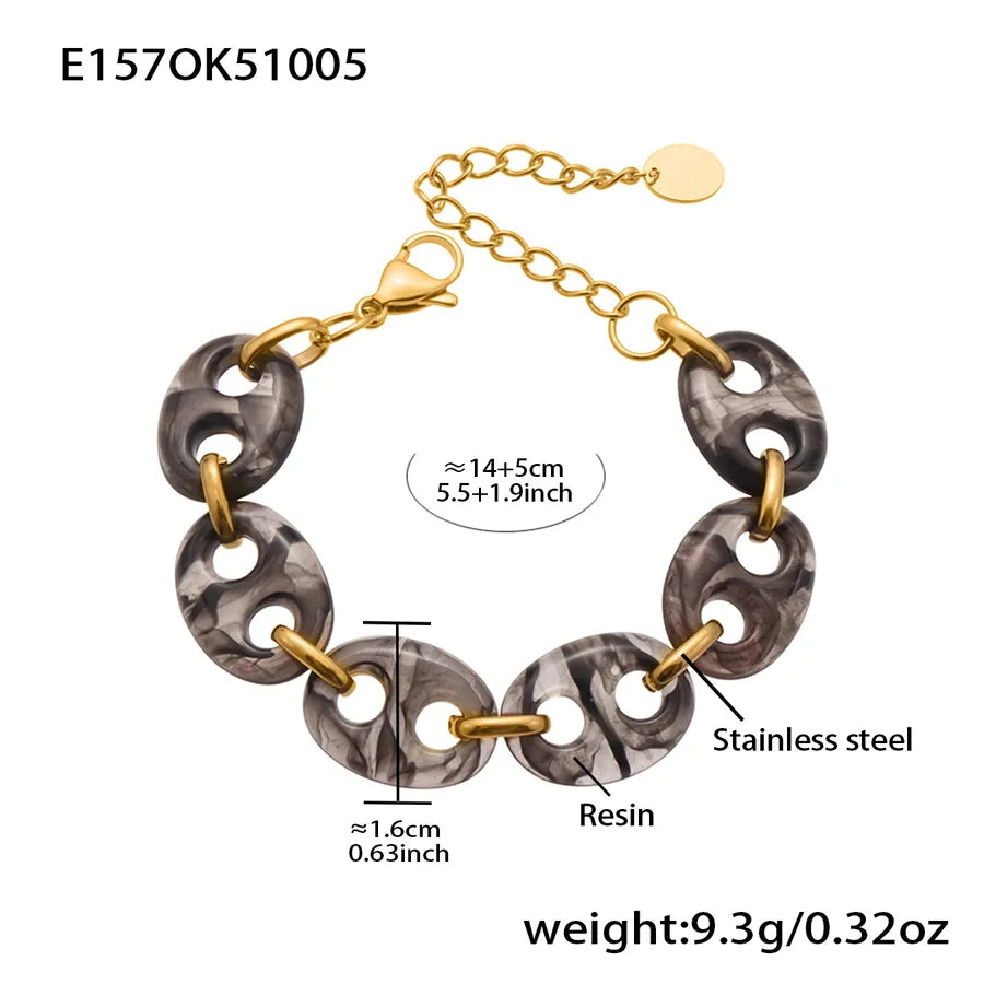 18K Gold Plated Geometric Stainless Steel Bracelet E156-Black Bracelet 14+5cm