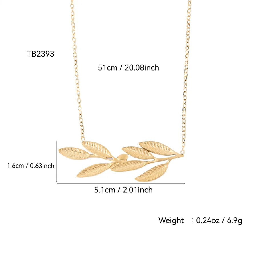 18K Gold Leaf Pendant Necklace for Women