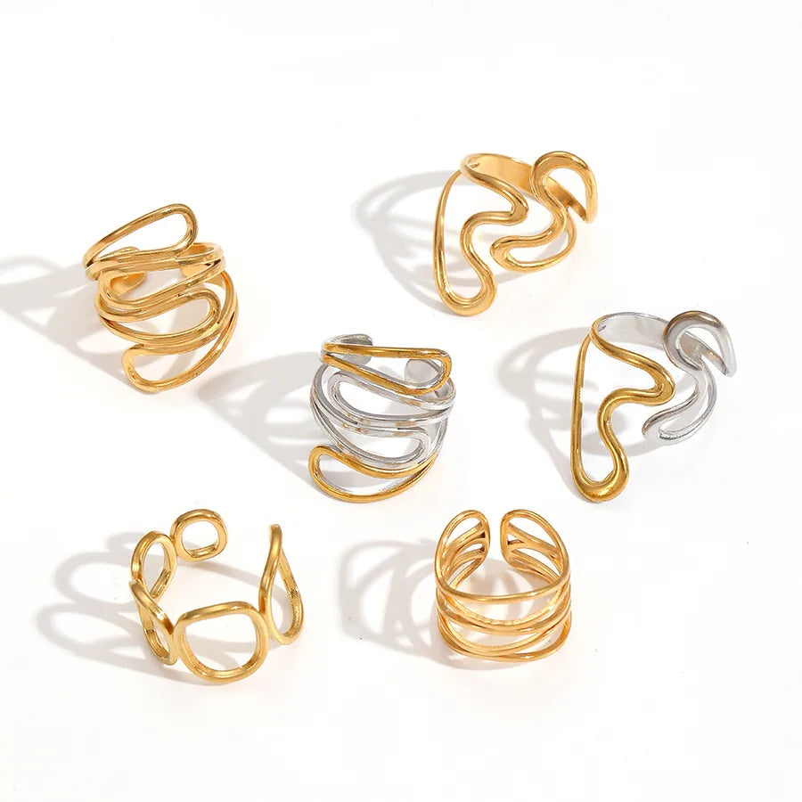 Geometric Titanium Steel Ring – Unisex Gold Plated