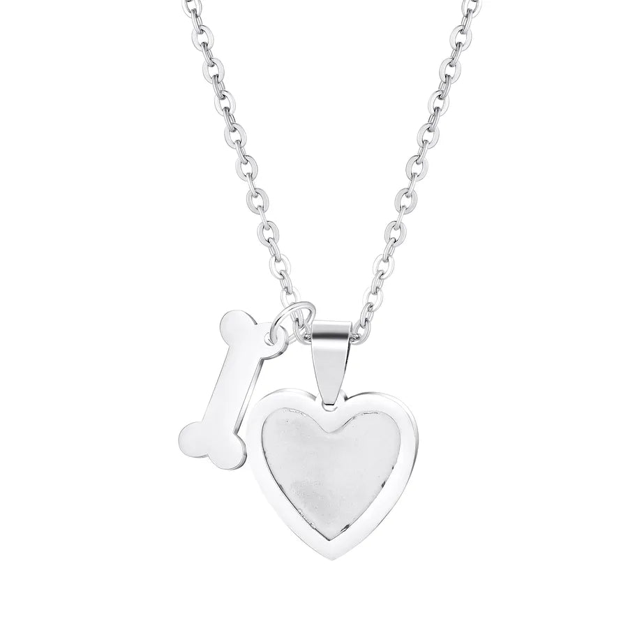 Gold Plated Heart & Bone Pet Name Necklace Dog Bone Heart Photo Steel Color 1
