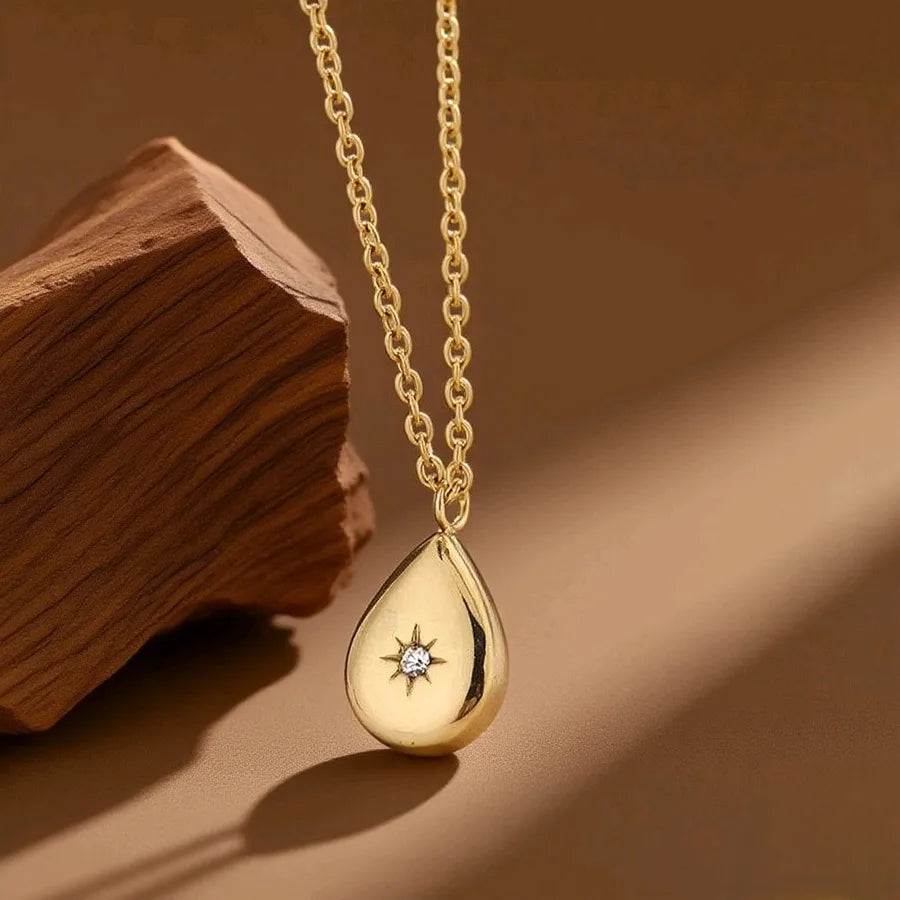 Titanium Steel Heart Pendant Necklace X0629-Star Water Drop-Necklace- Gold