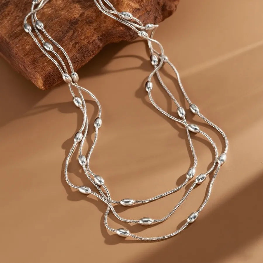 Double Layer Titanium Steel Heart Necklace X06092-Oval Snake Chain-Sweater Chain-Steel Color