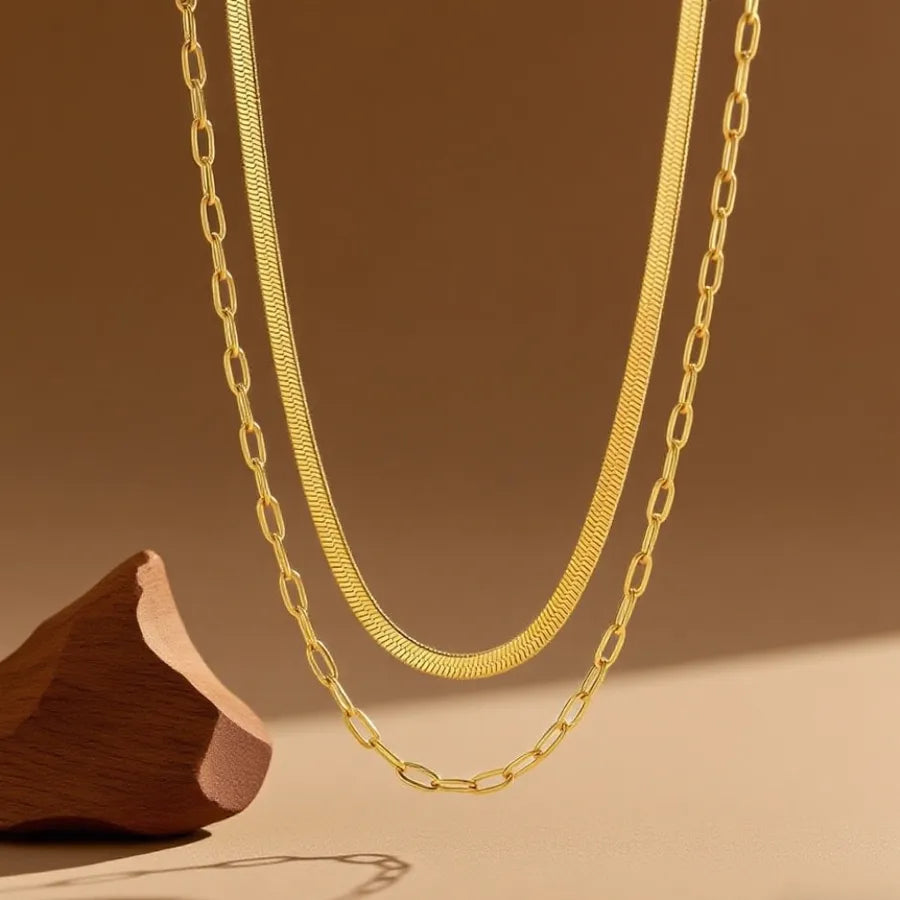 Double Layer Titanium Steel Heart Necklace X01115-Blade Double Chain-Necklace- Gold