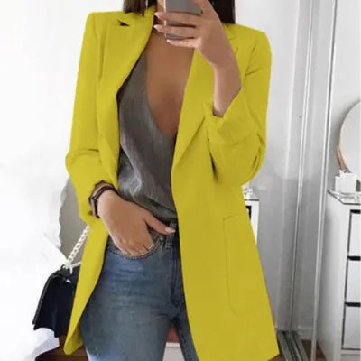 Women's Slim Fit Open Front Blazer Cardigan Yellow