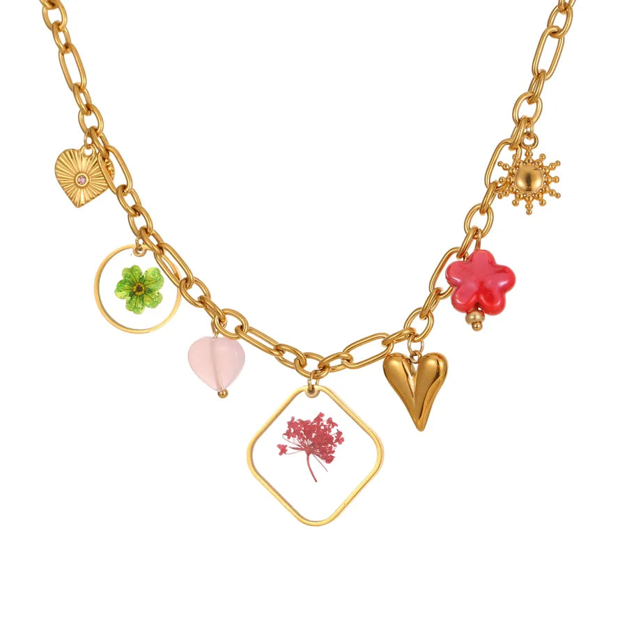 Gold Floral Pendant Necklace – Stainless Steel