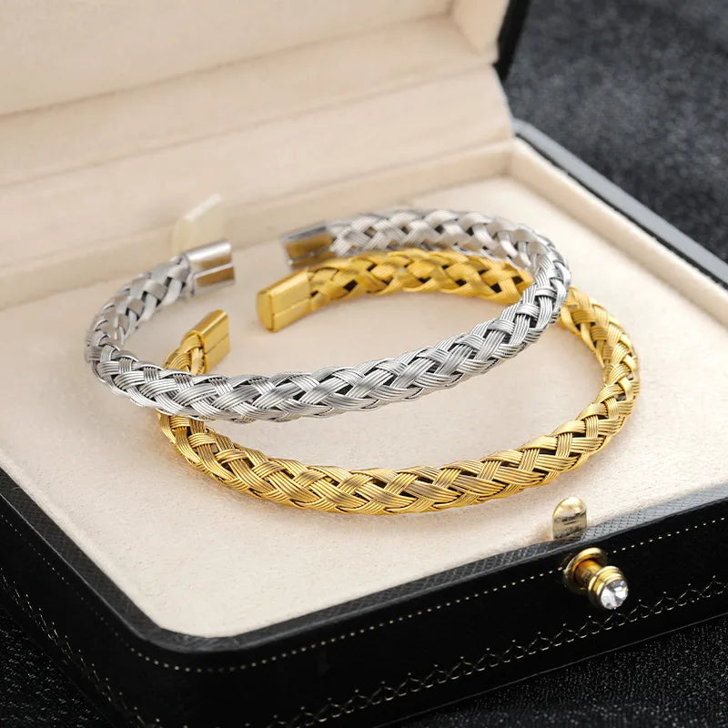 18K Gold Plated Stainless Steel Woven Bangle