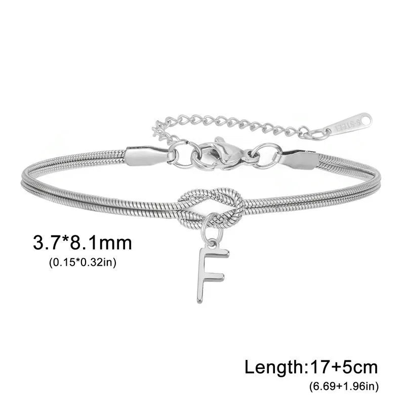 Double Layer Stainless Steel Letter Bracelet Letter F (steel Color)