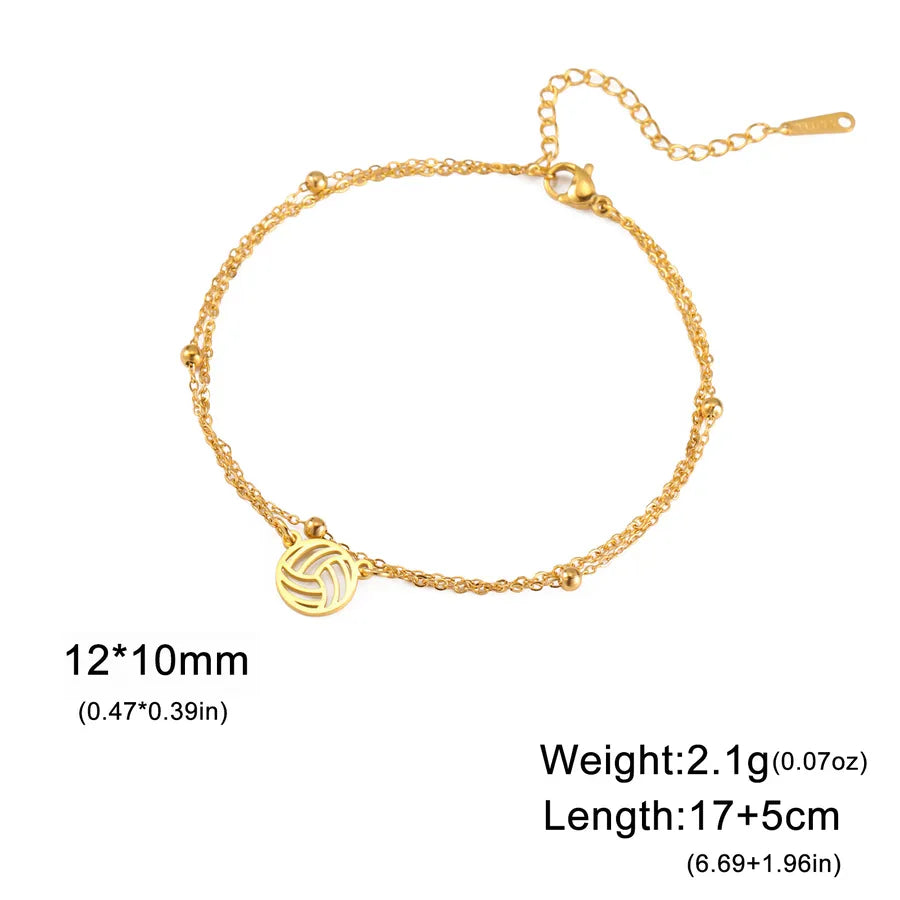 Stainless Steel Sports Pendant Bracelet Gold Volleyball-Double Chain