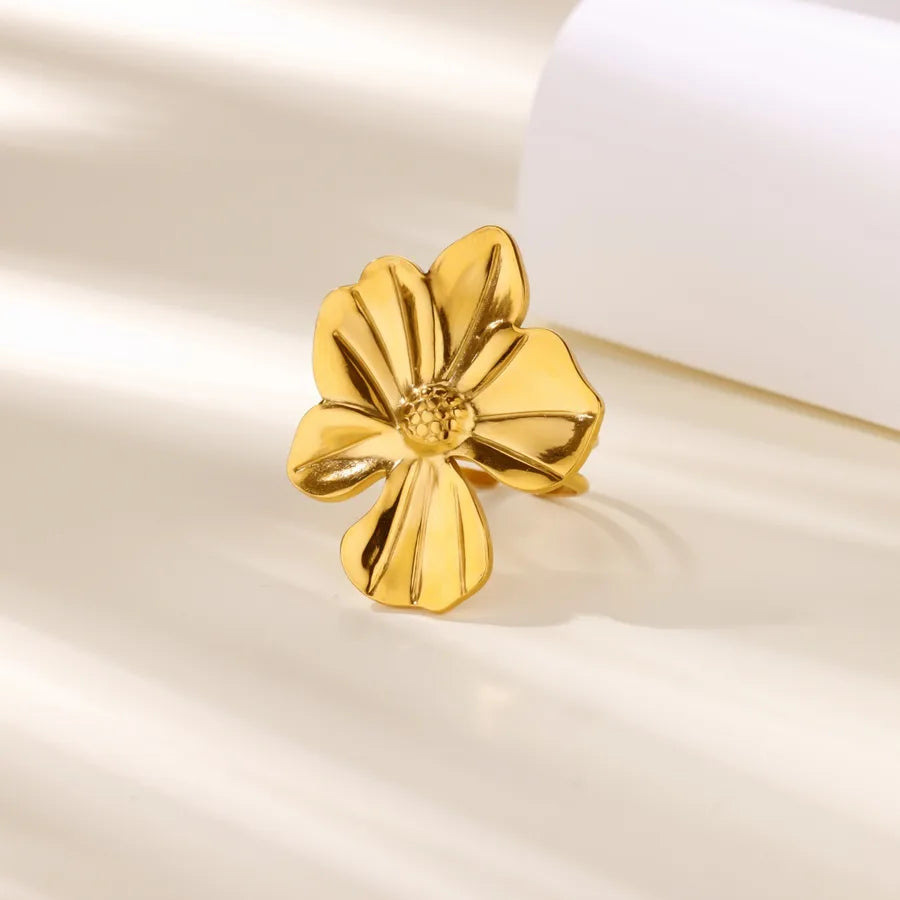 Boho Floral Open Ring in 18K Gold Plated Steel