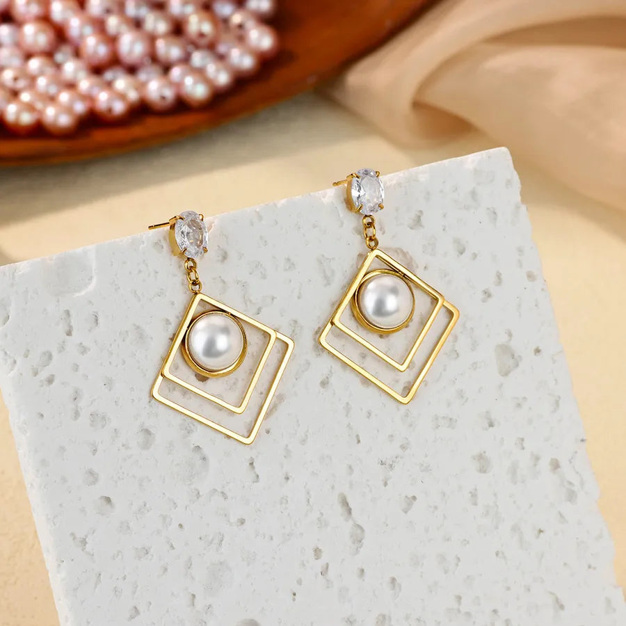 Blue Zircon Starfish Pearl Hoop Earrings