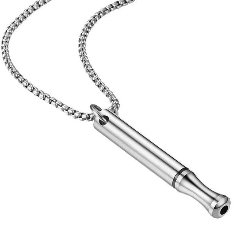 Titanium Steel Stress Relief Whistle Necklace Steel Color-Pearl Chain