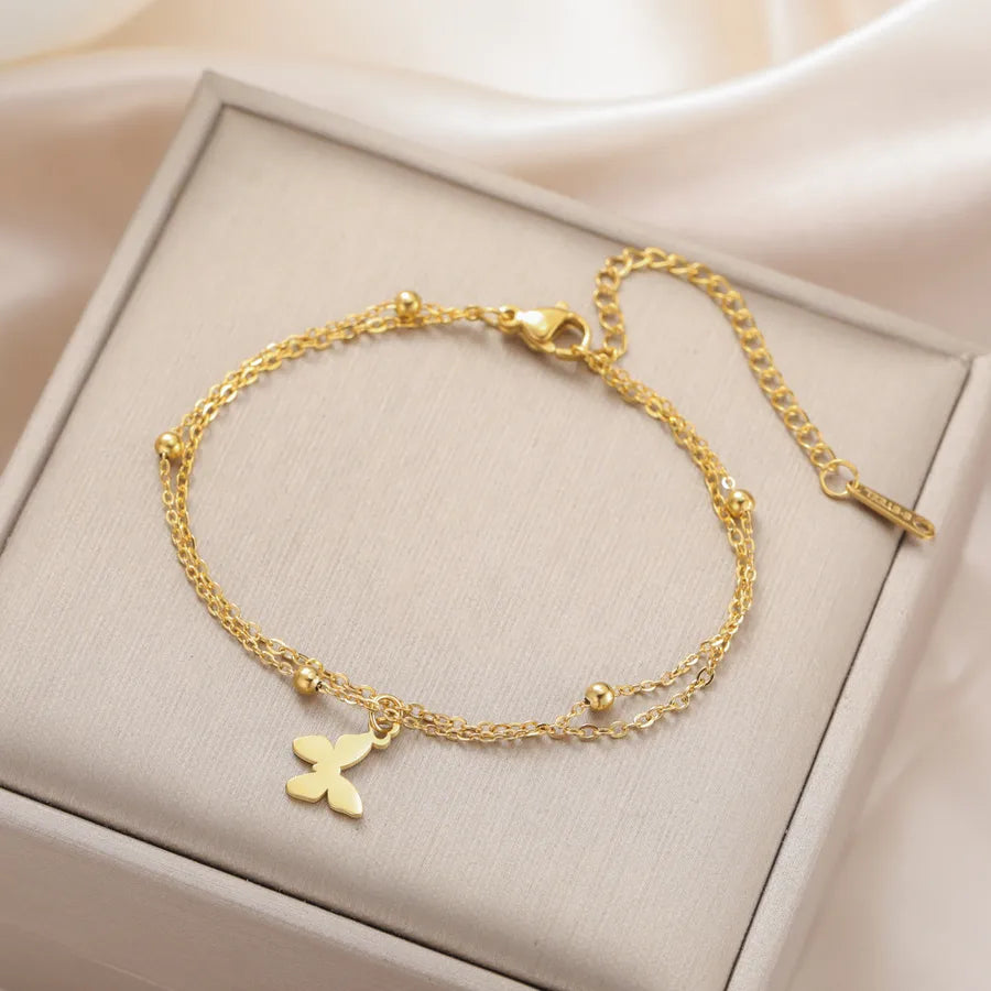 Butterfly Heart Pendant Bracelet – Gold Stainless Steel