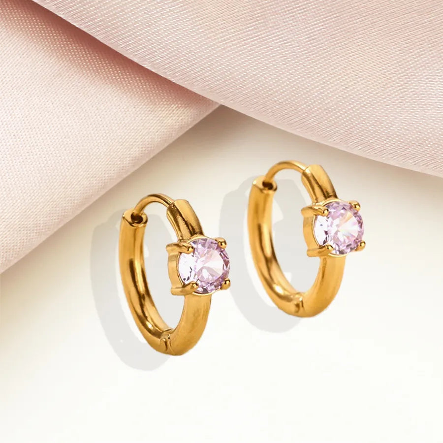 Minimalist Geometric Birthstone Hoop Earrings