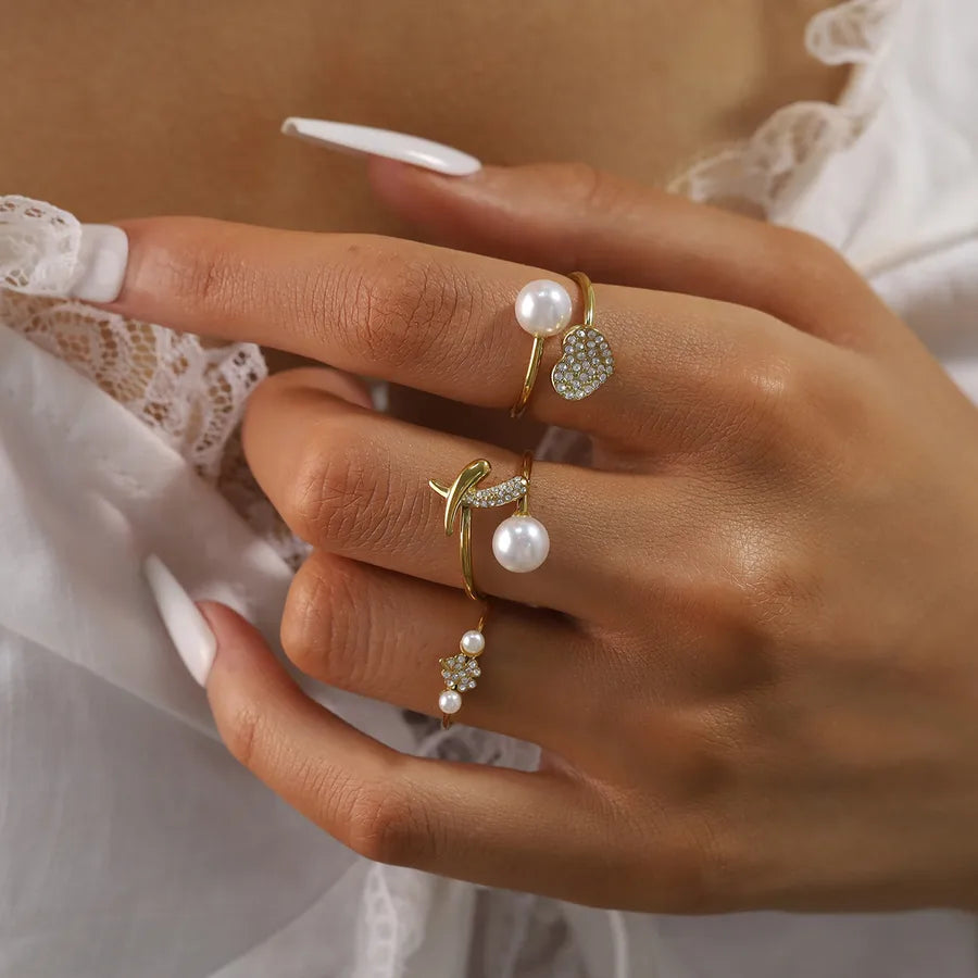 18K Gold Pearl & Diamond Titanium Steel Ring