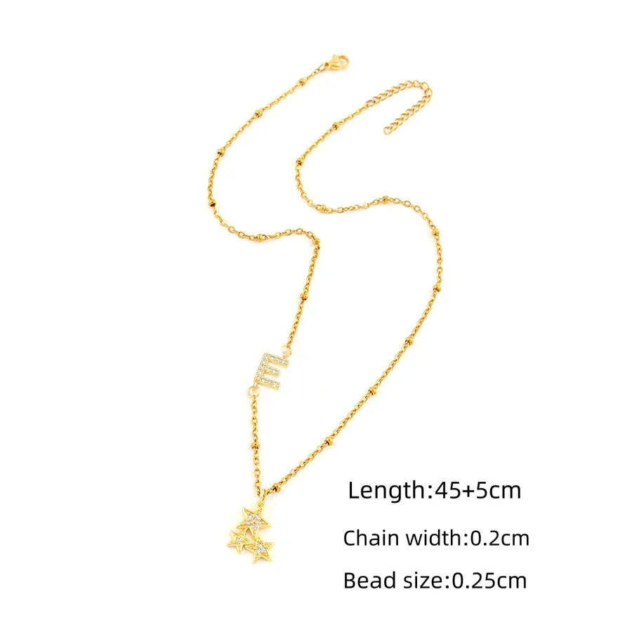 Gold Star Zircon Pendant Necklace for Women Gold E